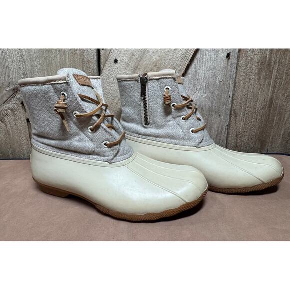 Sperry Duck Boots Waterproof Women's Size 9 White Wool Embossed Thinsulate Snow - Picture 1 of 12